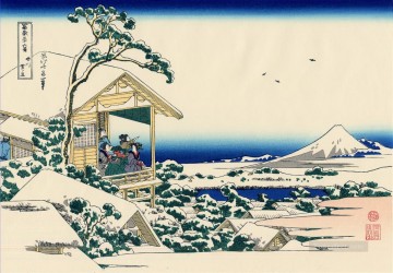 Japanese Painting - tea house at koishikawa the morning after a snowfall Katsushika Hokusai Japanese